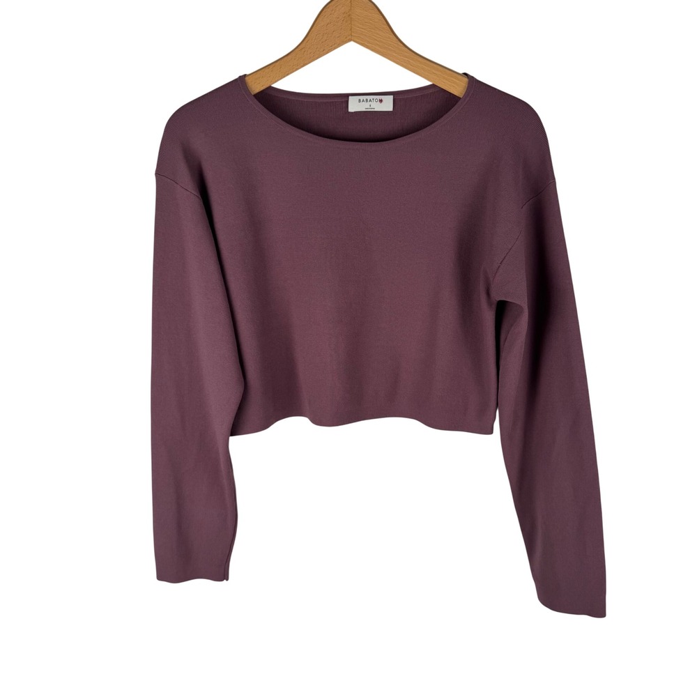 Aritzia Babaton Cropped Crewneck Knit Sweater Womens Small Long Sleeve Mauve